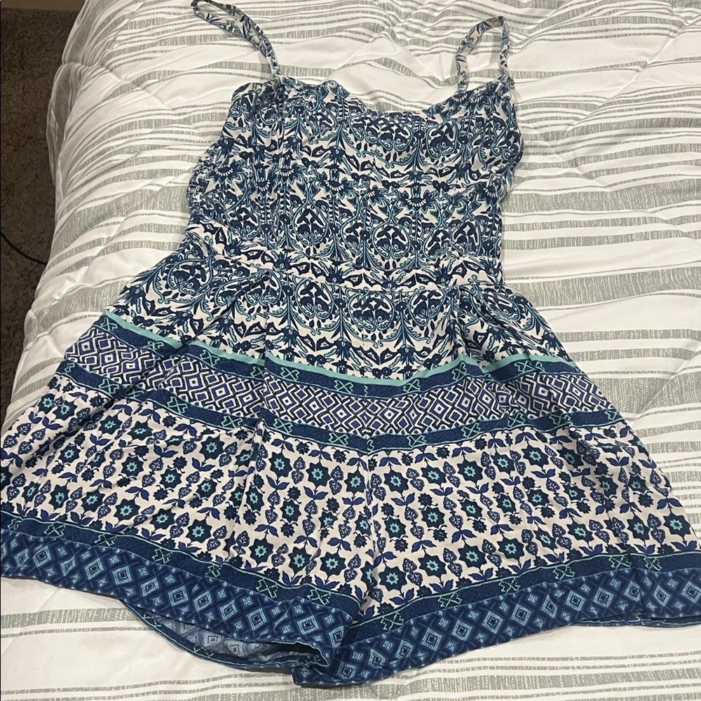 Hollister Blue and White Patterned Romper